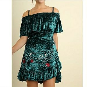 🍁HOST PICK Crushed Velvet Embroidered Dress